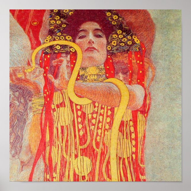 Póster Gustav Klimt Red Woman Gold Snake Pintura (Frente)