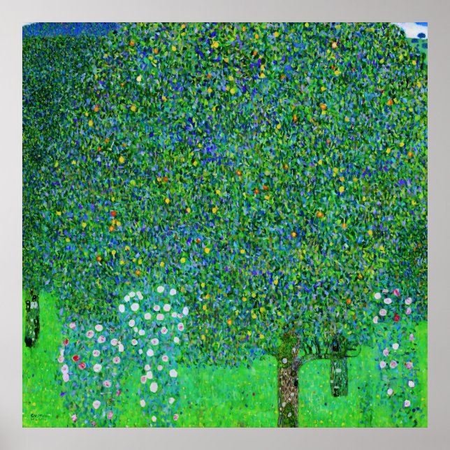 Póster Gustav Klimt - Rosebushes bajo los árboles (Frente)
