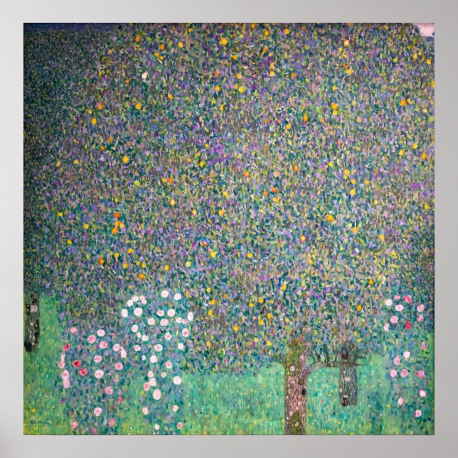 Póster Gustav Klimt - Rosebushes bajo los árboles (Frente)