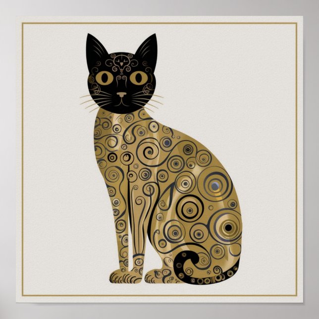 Póster Gustav Klimt Style Black Cat Art (Frente)