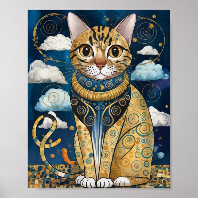 Póster Gustav Klimt Style Cat Art (Frente)