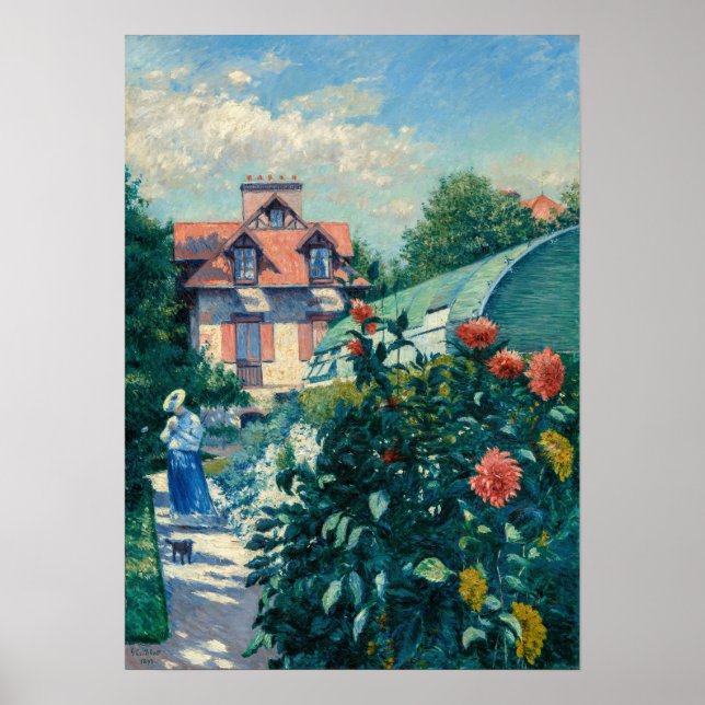 Póster Gustave Caillebotte - Dahlias, Jardín (Frente)