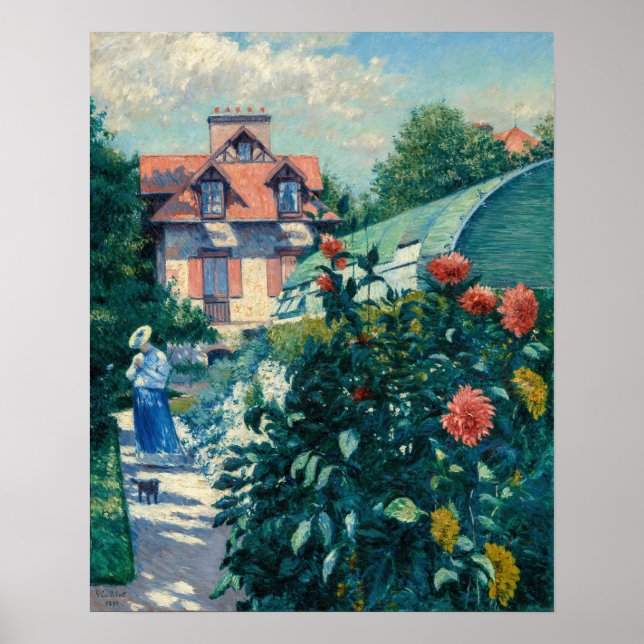 Póster Gustave Caillebotte - Dalias, Jardín (Frente)