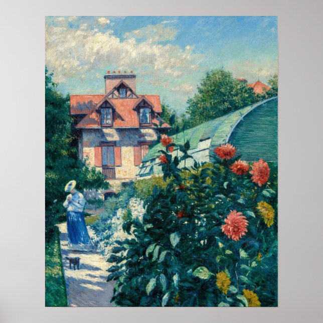 Póster Gustave Caillebotte - Dalias, Jardín (Frente)