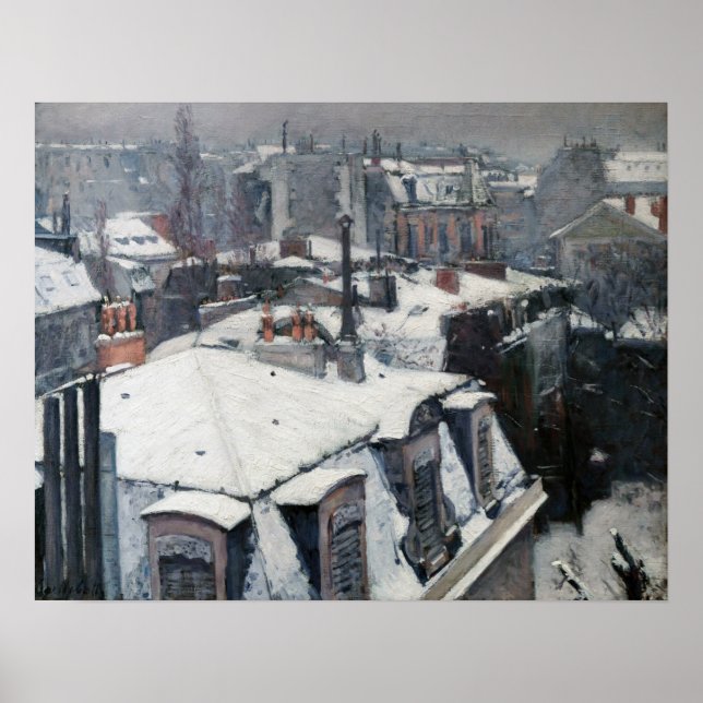 Póster Gustave Caillebotte - Techos en la nieve (Frente)