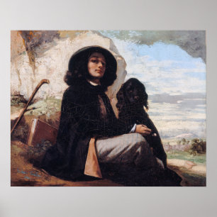 Póster Gustave Courbet - Autorretrato con un perro negro