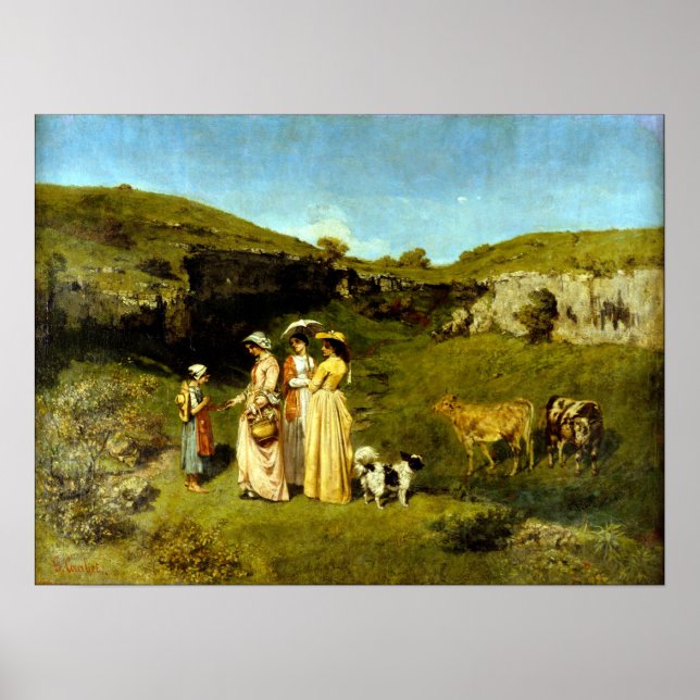 Póster Gustave Courbet Jóvenes damas de la aldea (Frente)