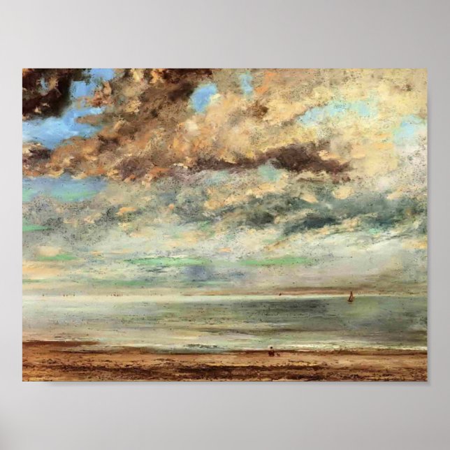 Póster Gustave Courbet - La playa, el atardecer (Frente)