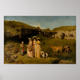 Póster Gustave Courbet - señoras jovenes del pueblo