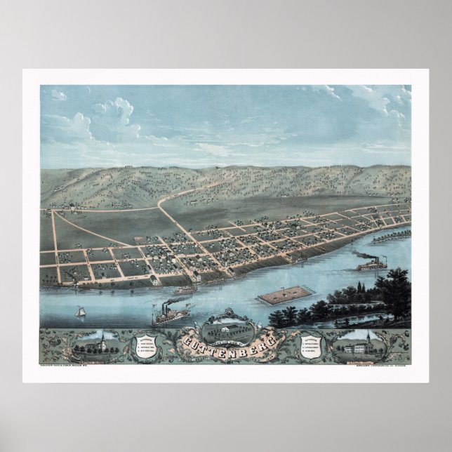 Póster Guttenburg, IA Panoramic Map - 1869 (Frente)