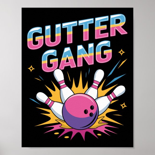 Póster Gutter Gang Shirt Funny Bowling Shirts Gutter Bowl (Frente)