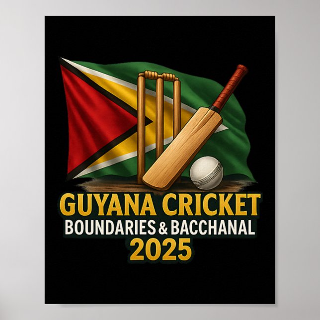 Póster Guyana Cricket Caribeño 2025 Límites y Canal (Frente)