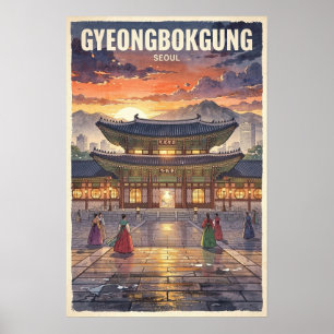 Póster Gyeongbokgung Viajes Vintage de Seúl