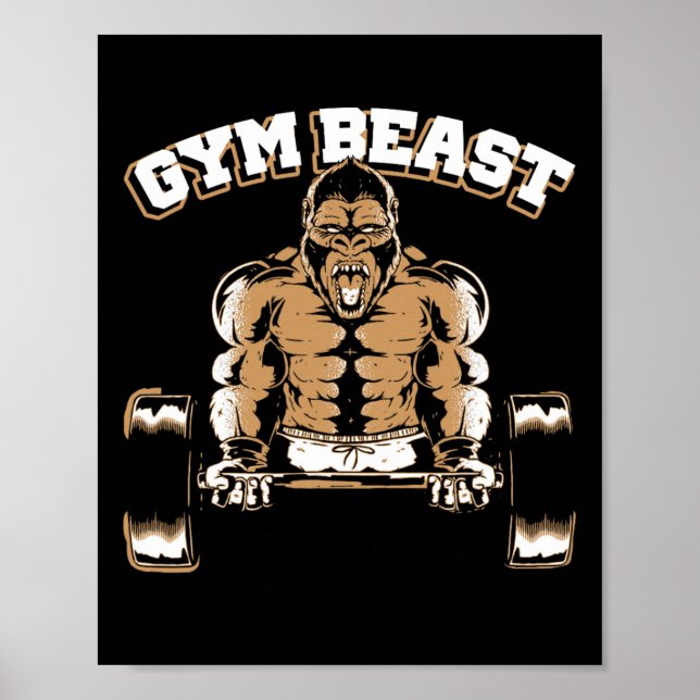 Póster Gym Beast Gorilla Weightlifting Bodybuilding Worko (Frente)