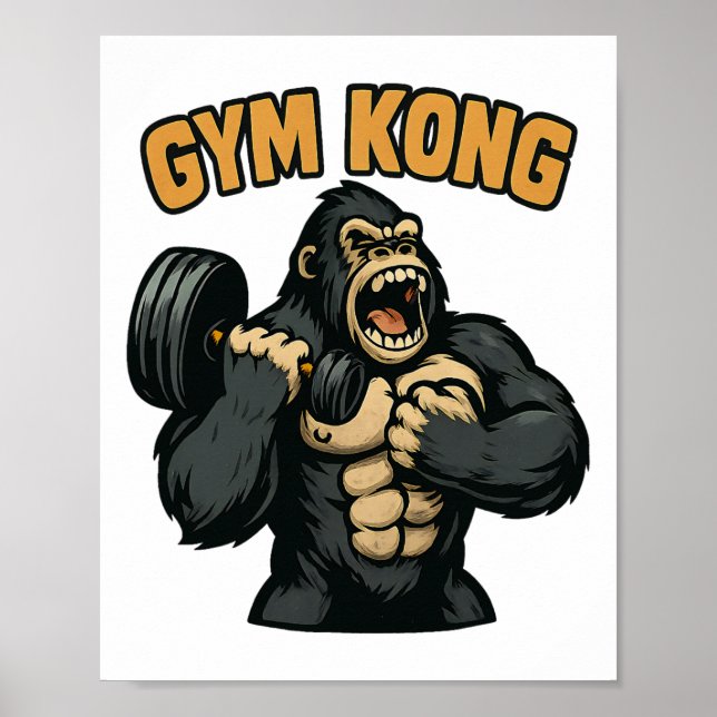 Póster Gym Kong Funny Bodybuilding Fitness Gorilla Beast  (Frente)