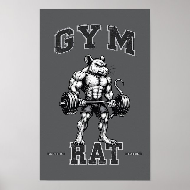 Póster Gym Rat Deadlift -Lifting Humor- Bodybuilding Art (Frente)
