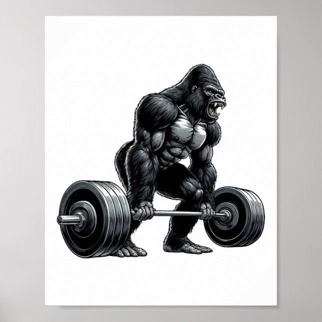 Póster Gym Squad Fitness Group Gorilla Weightlifting Work (Frente)