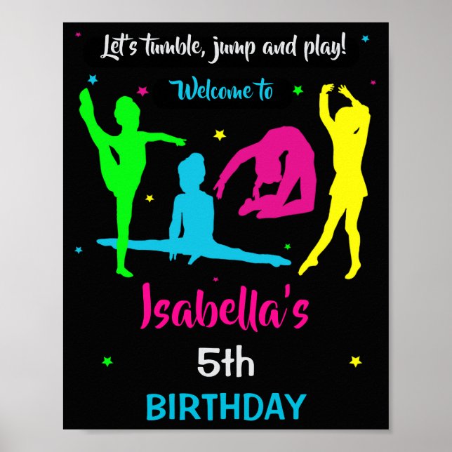 Póster Gymnastics welcome party sign Tumbling Party Decor (Frente)