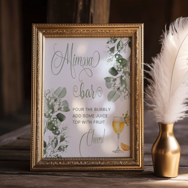 Póster Gypsophila Eucalypts Bridal Shower Mimosa Bar Rótu (Gypsophila Eucalypts Bridal Shower Mimosa Bar Sign)