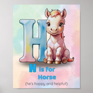 Póster H es para caballos - Pastel Alphabet Poster para n