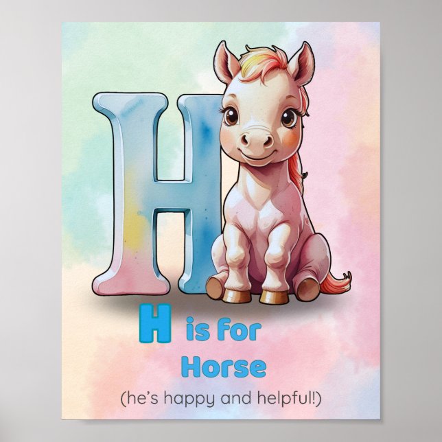 Póster H es para caballos - Pastel Alphabet Poster para n (Frente)