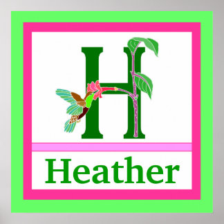 Póster H es para Hummingbird y nombre Chica Wall Art para