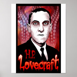 Póster H.P. Retrato de Lovecraft (rojo)