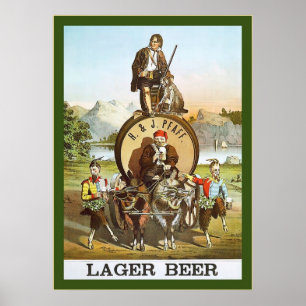 Póster H. y J. Lager Beer ~ 1870 ~ Publicidad de época