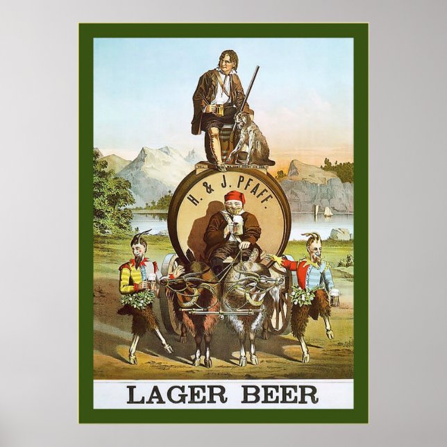 Póster H. y J. Lager Beer ~ 1870 ~ Publicidad de época (Frente)