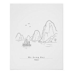 Póster Ha Long Bay Vietnam Arte de línea minimalista de v