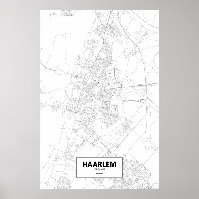 Póster Haarlem, Países Bajos (negro sobre blanco) (Frente)