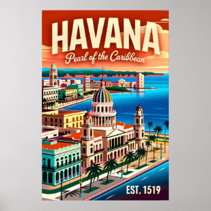 Póster Habanero Vintage Cuba Perla del Caribe Retro 