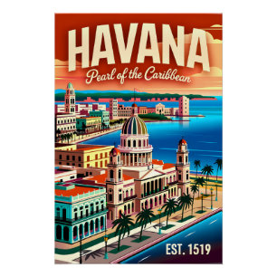Póster Habanero Vintage Cuba Perla del Caribe Retro