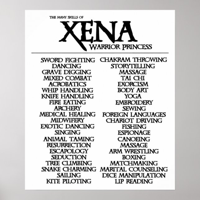 Póster Habilidades De Xena (Frente)