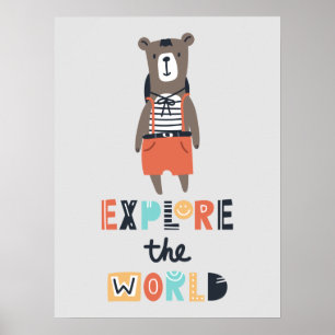 Póster Habitación Cute Explorando Bear Kids