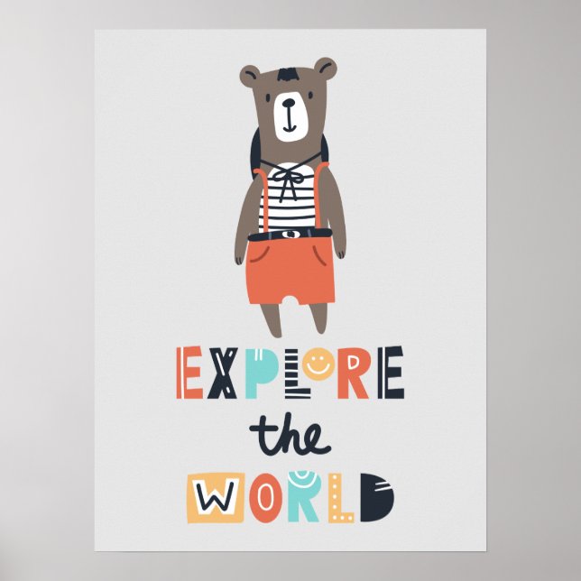 Póster Habitación Cute Explorando Bear Kids (Frente)