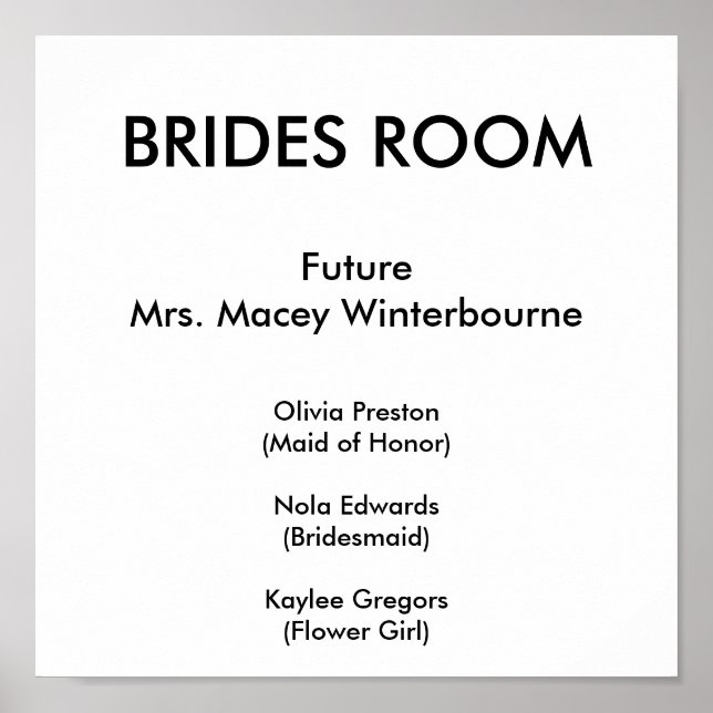 Póster HABITACIÓN DE BRIDES, FutureMrs. Macey Winterbourn (Frente)