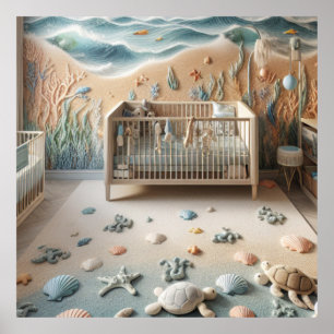 Póster Habitación de guardería con tema de playa pastel e