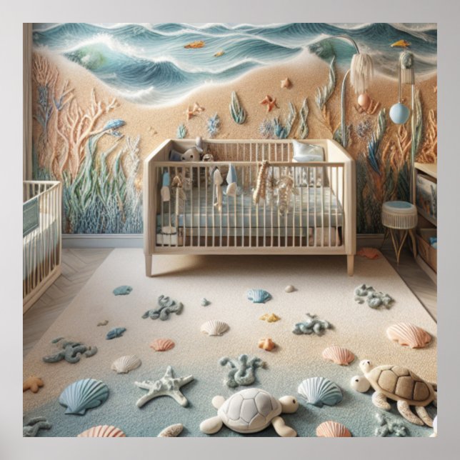 Póster Habitación de guardería con tema de playa pastel e (Frente)