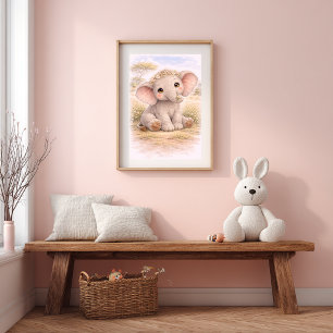 Póster Habitación de guardería de elefante bebé lindo par
