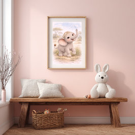 Póster Habitación de guardería de elefante bebé lindo y j
