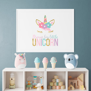 Póster Habitación de niña cara de unicornio dorado
