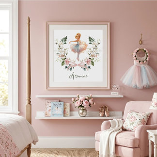 Póster Habitación de niñas bailarina de ballet con lazo r