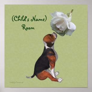 Póster Habitación de niños Beagle y Rosa Personalizada 
