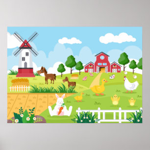 Póster habitación de niños linda Casa de granja