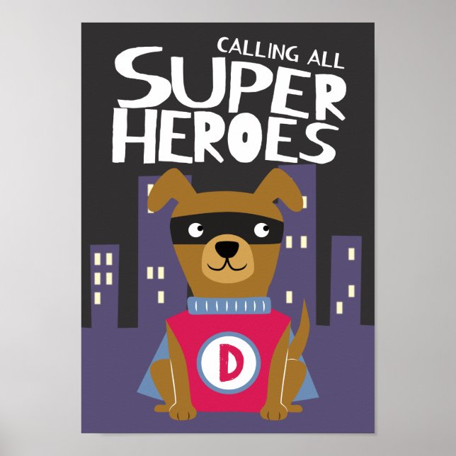 Póster Habitación de niños Superhero Dog Boys (Frente)