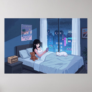 Póster Habitación de Noche Lluviosa