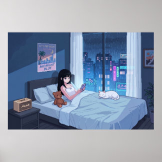 Póster Habitación de Noche Lluviosa