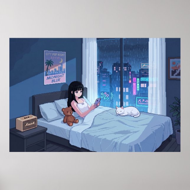Póster Habitación de Noche Lluviosa (Frente)
