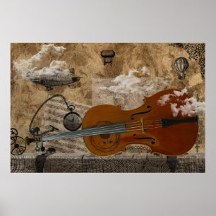 Póster Habitación de Steampunk del violoncelo